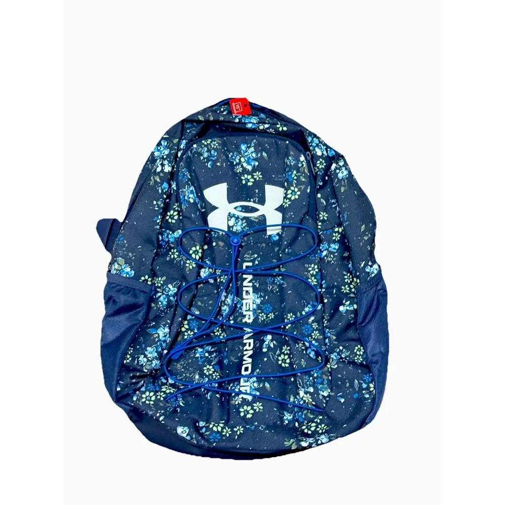 UNDER ARMOUR HUSTLE BACKPACK FLORAL MIDNIGHT NAVY / WHITE CLAY ONE SIZE NEW